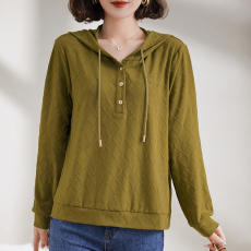 批发中年妈妈装早秋纯色连帽<b class='q'>卫衣</b>女韩版<b class='q'>宽松</b>休闲百搭大码长袖上衣女士