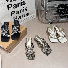 批发2024小众设计感绝美凉鞋高跟拖鞋女时尚法式复古编织女款凉拖鞋