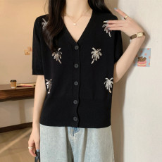 批发实拍 胖妹妹夏装大码女装重工烫亮片开衫短袖T恤显瘦遮肚子上衣潮