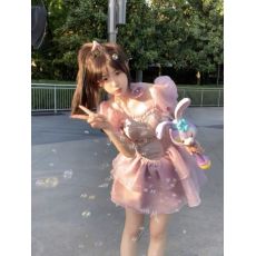 批发法式初恋泡泡袖高级感紫色连衣裙仙女<b class='q'>欧根纱</b>休闲在逃公主<b class='q'>蓬蓬裙</b>子