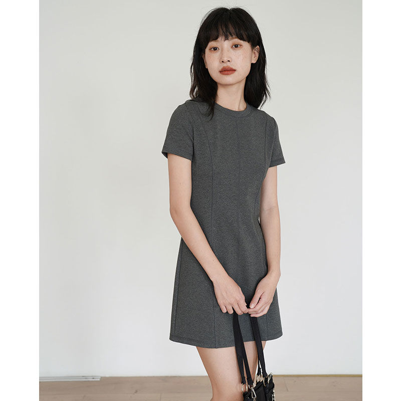 Designed dark floral gray slim hip hip dress summer new slimming and flesh-covering A-line skirt