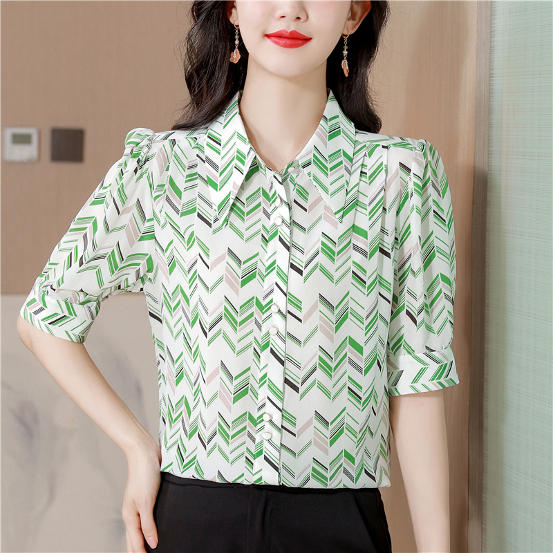 5 점 소매 더블 크레이프 실크 여성 셔츠 2026 년 여름 새로운 품격 대 簰 셔츠 뽕나무 누에 실크 중간 소매 맨위