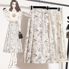 批发实拍大码<b class='q'>女装</b>春夏新款胖mm中式国风大摆裙竹节汉字印花高腰百褶裙