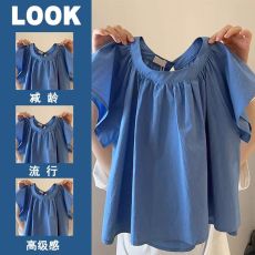 批发专柜奢侈品牌捡漏女装飞飞袖<b class='q'>衬衫</b>2024夏季新款褶皱气质减龄娃娃衫