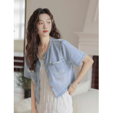 批发韩系小香风牛仔短袖外套女夏季2025新款设计感小个子开衫外套上衣