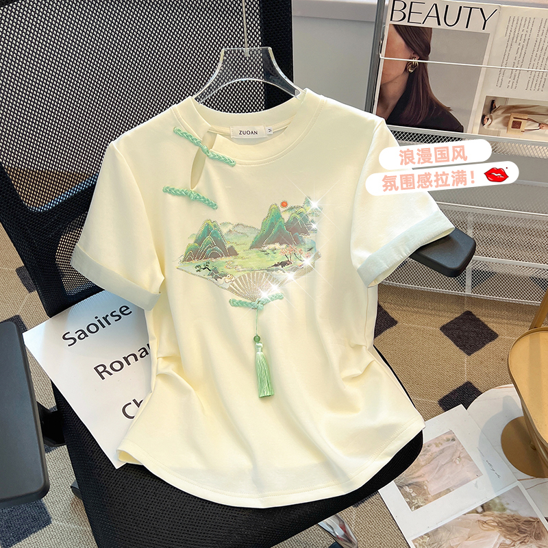 新中式国风女装短袖t恤夏爆款高端今年流行独特别致漂亮小衫上衣
