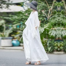 批发2024夏新款原创袍子白色连衣裙女高端中长款大码纯色显瘦