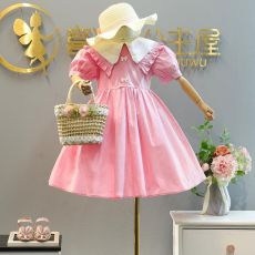 女童连衣裙夏季2026新款洋气儿童女大童装女孩夏装娃娃领公主裙子