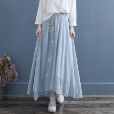 批发已出货 夏汉服女仙女裙刺绣花盘扣雪纺<b class='q'>半身裙</b>文艺复古<b class='q'>半身裙</b>中长