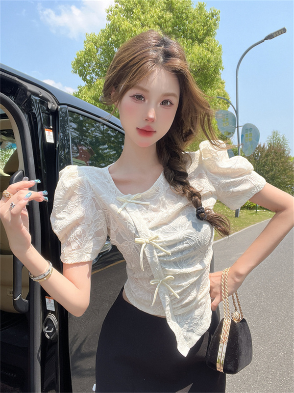 LN32748# 性感镂空花朵T恤女夏季新款韩版不规则蕾丝短袖衬衫 服裝批發女裝批發服飾貨源