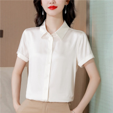 批发<b class='q'>真丝</b>女士<b class='q'>衬衫</b>女短袖春夏法式气质上衣设计感小众简约白色职业<b class='q'>衬衣</b>