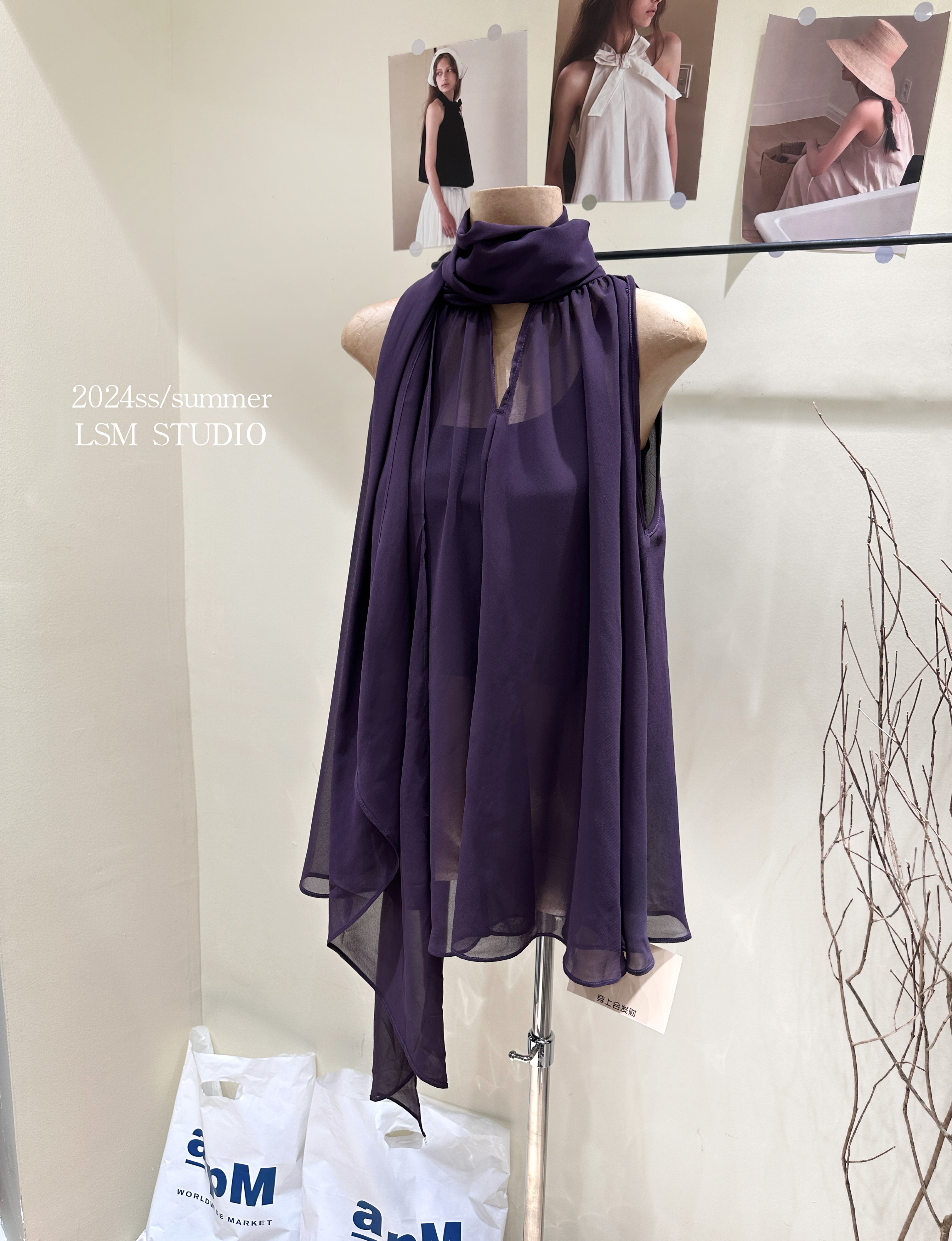 LN33388# 紫色无袖飘带雪纺罩衫透视上衣女吊带背心两件套 服裝批發女裝批發服飾貨源