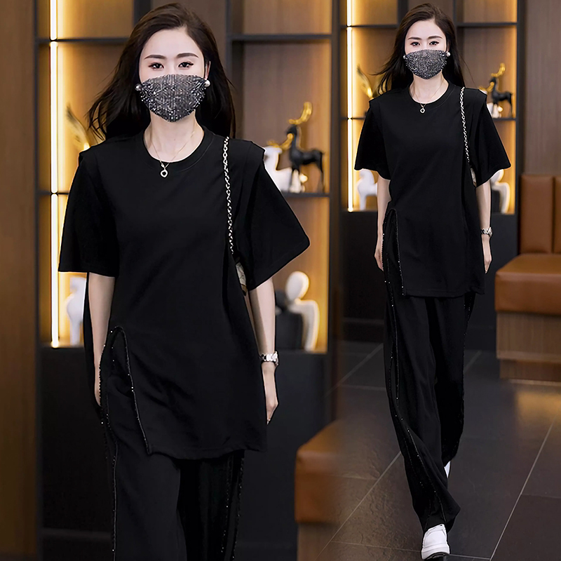 실사 2026 여름 새로운 패션 슬림해 보이는 세팅 훈련 기사 세트 다용도 맨위 긴 바지 투피스 세트