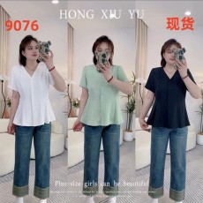 批发红袖雨2024新款宽松<b class='q'>清凉</b>伞摆<b class='q'>雪纺衫</b>大码休闲风短袖