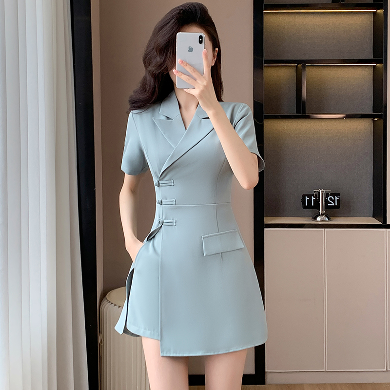 MY12150# 夏季新中式改良旗袍套装裙气质西装领连衣裙短裤两件套女裝貨源服裝批發