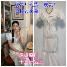 批发DH OFFICIAL 大花<b class='q'>巴洛克</b>情书 Baroque纯白记忆 花边V领<b class='q'>连衣裙</b>