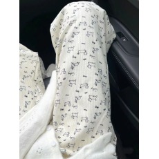 批发可爱狗狗冰丝阔腿裤女夏季薄款新款宽松垂感小个子直筒休闲裤