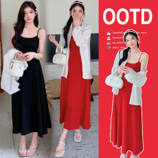 批发实拍孕妇2025新款性感包臀吊带连衣裙+长袖衬衣孕妇套装8261#