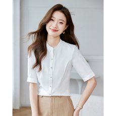 批发立领<b class='q'>雪纺</b>白色<b class='q'>衬衫</b>女士2026年夏季新款工作服薄款职业正装气质<b class='q'>衬衣</b>