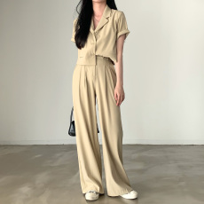 批发现H韩国 ins设计师款小众短款<b class='q'>小西装</b>外套+高腰长款拖地裤洋气套装