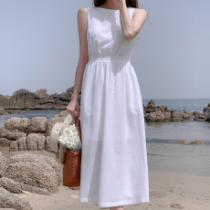 批发韩国chic 夏季小众高腰显瘦无袖背心<b class='q'>连衣裙</b>女