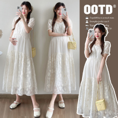 批发实拍~夏季新品！小清新甜美气质淑女重工艺绣花仙仙孕妇长裙