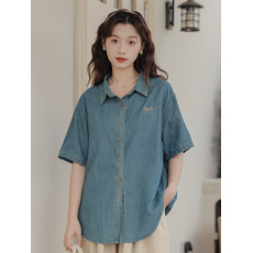 批发复古水洗牛仔短袖衬衫女2026夏季薄款衬衣小个子宽松休闲百搭上衣