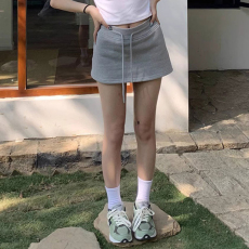 批发有内衬灰色高腰抽绳半身裙女夏运动风裙子半裙裙裤包臀a字短裙