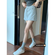 批发有内衬灰色半身裙女夏季高腰抽绳包臀裙修身显瘦A字裙休闲短裙