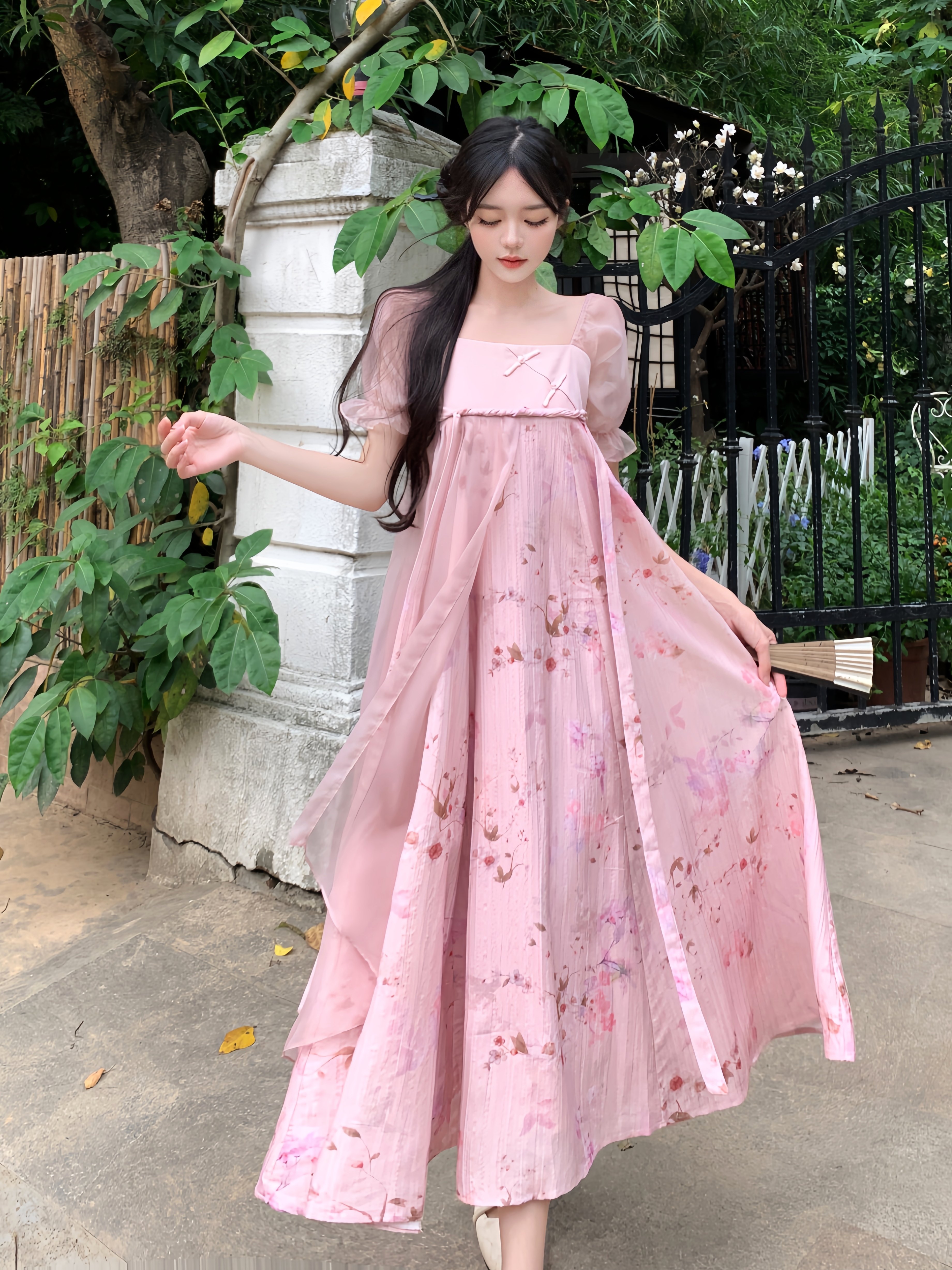 MY3339# 中国风方领齐胸气质减龄夏季拼接仙女裙显瘦日常连衣裙女裝貨源服裝批發