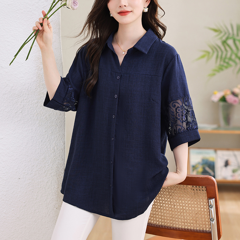 RY1099# 实拍2026夏装新款时尚洋气大码胖妹妹衬衫宽松型简约气质上衣