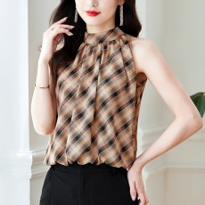 批发法式挂脖<b class='q'>雪纺</b>衫女夏装2026年新款高级感宽松时尚洋气漂亮小衫无袖