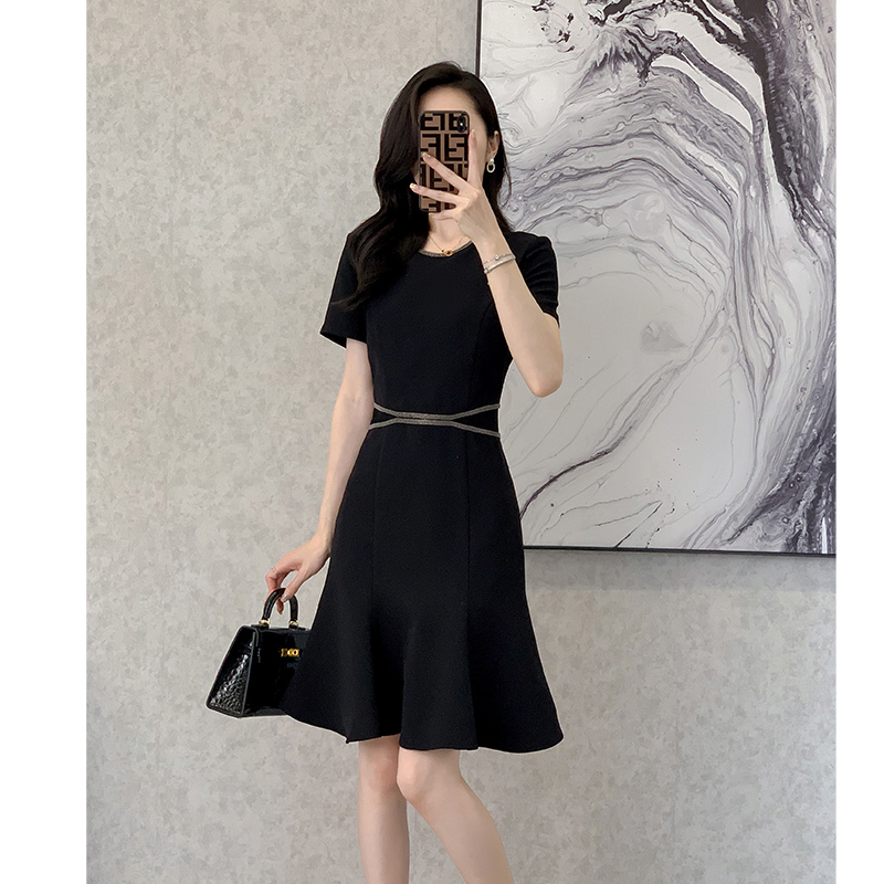 LN33784# 高端小众设计黑色连衣裙女夏季气质法式小个子显瘦收腰小黑裙 服裝批發女裝批發服飾貨源
