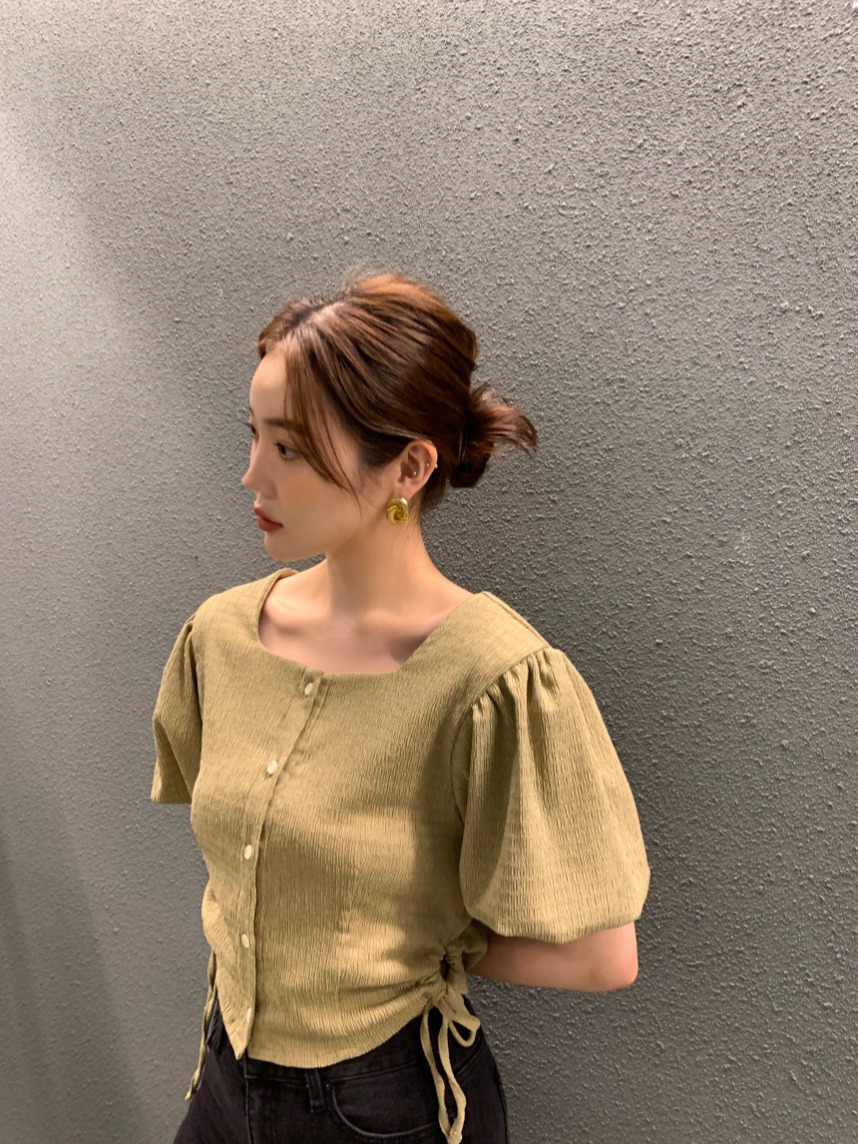 LN32900# 韩国chic短款不规则夏季收腰抽绳短袖上衣 服裝批發女裝批發服飾貨源