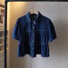 批发2026夏季新款韩版短袖水洗<b class='q'>牛仔</b><b class='q'>衬衫女</b>小众宽松娃娃衫潮