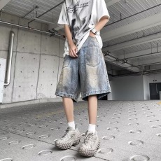 批发牛仔短裤男夏季美式复古潮流水洗直筒裤子高街vibe痞帅休闲五分裤