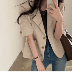 批发韩国chic翻领三粒扣设计<b class='q'>大码</b>宽松休闲短袖<b class='q'>西装</b>外套女M-4XL200斤