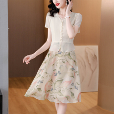 批发妈妈夏装连衣裙中年女洋气田园雪纺新款中老年<b class='q'>夏季</b>气质母亲节裙子