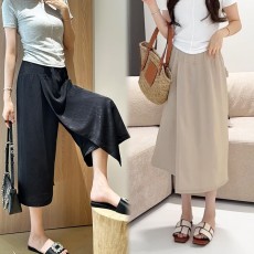 批发新中式高腰运动阔腿裙<b class='q'>裤</b>女冰丝夏季<b class='q'>大码</b>松紧腰遮肉显瘦宽松半身裙
