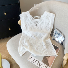 批发实拍 大货 2026夏季新款ins设计感镂空无袖背心T上衣冰丝针织衫女