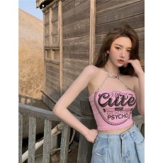 批发已出货设计感小众外穿裹胸上衣短款秋季露肩粉色抹胸女装