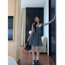 批发实拍实价~娃娃领小飞袖收腰显瘦<b class='q'>连衣裙</b>设计感小众气质甜美短裙