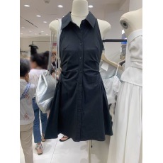 批发韩国东大门夏装新款气质翻领系扣褶皱收腰无<b class='q'>袖</b><b class='q'>连衣裙</b>女裙子潮