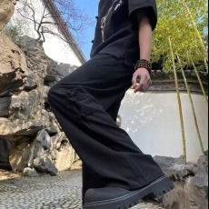 批发新中式国<b class='q'>风</b>裤子男夏季薄款高级感垂感直筒休闲长裤男装国潮盘扣裤