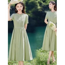 批发粉色新中式<b class='q'>文艺</b>气质<b class='q'>连衣裙</b>女中长款2024夏季新款时尚收腰显瘦裙子