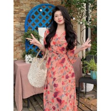 批发大码高个子茶歇法式碎花<b class='q'>连衣裙</b>去有风的地方气质<b class='q'>淑女</b>度假脚踝长裙