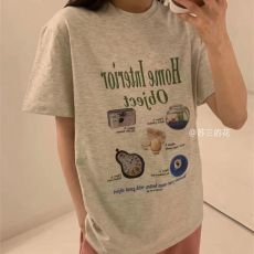 批发纯棉韩版宽松大版卡通短袖印图印花宽松大码bf慵懒学生T恤