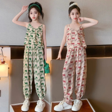 批发女童夏装套装2024新款女大童洋气<b class='q'>儿童</b>吊带背心防蚊裤雪纺两件套夏