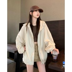 批发盐系休闲抽绳防晒外套女<b class='q'>夏</b>季2026新款宽松中长款连帽运动夹克上衣