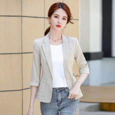 批发小西装<b class='q'>外套</b>女夏季薄款休闲2026新款短款小个子七分袖亚麻中袖西服